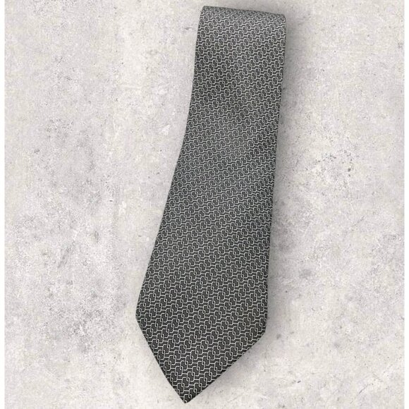 HERMÈS Silk Tie FRANCE 5531 UA Gray Chain Monogram H W:3.6" VGC - Picture 1 of 7